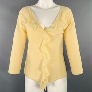 MAXSTUDIO Size M Yellow Cashmere Knit Ruffle Cardigan